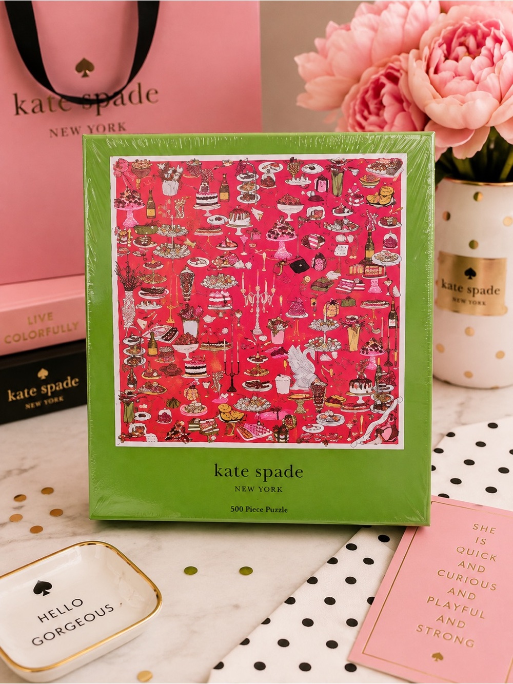 kate spade New York Red Dessert Table 500-Piece Puzzle NEW